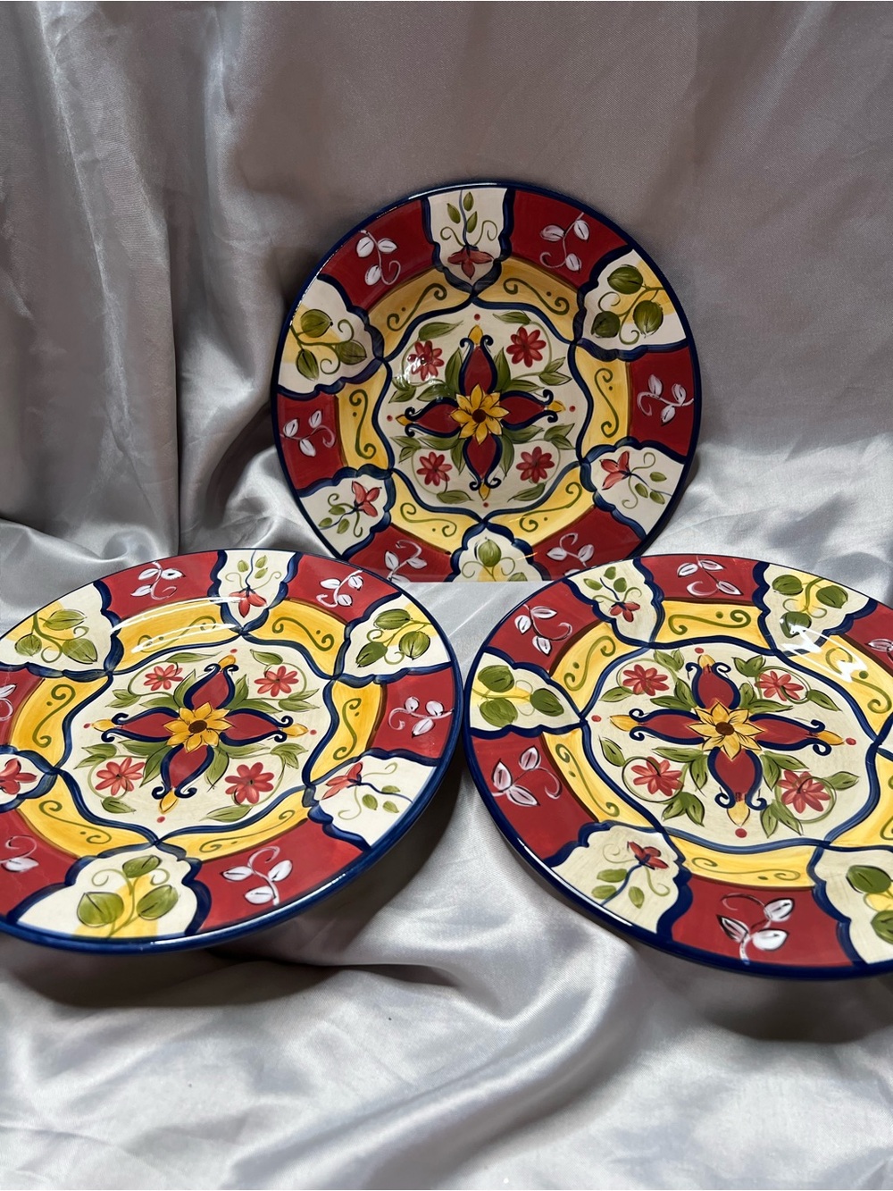 Pier One Hand-Painted Colorful Ceramic Plates - Set of 3